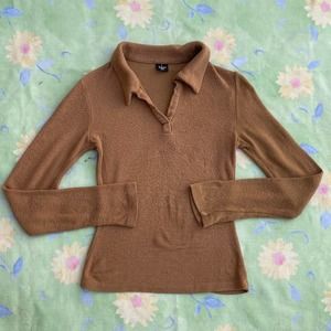 Vintage tan long sleeve polo top